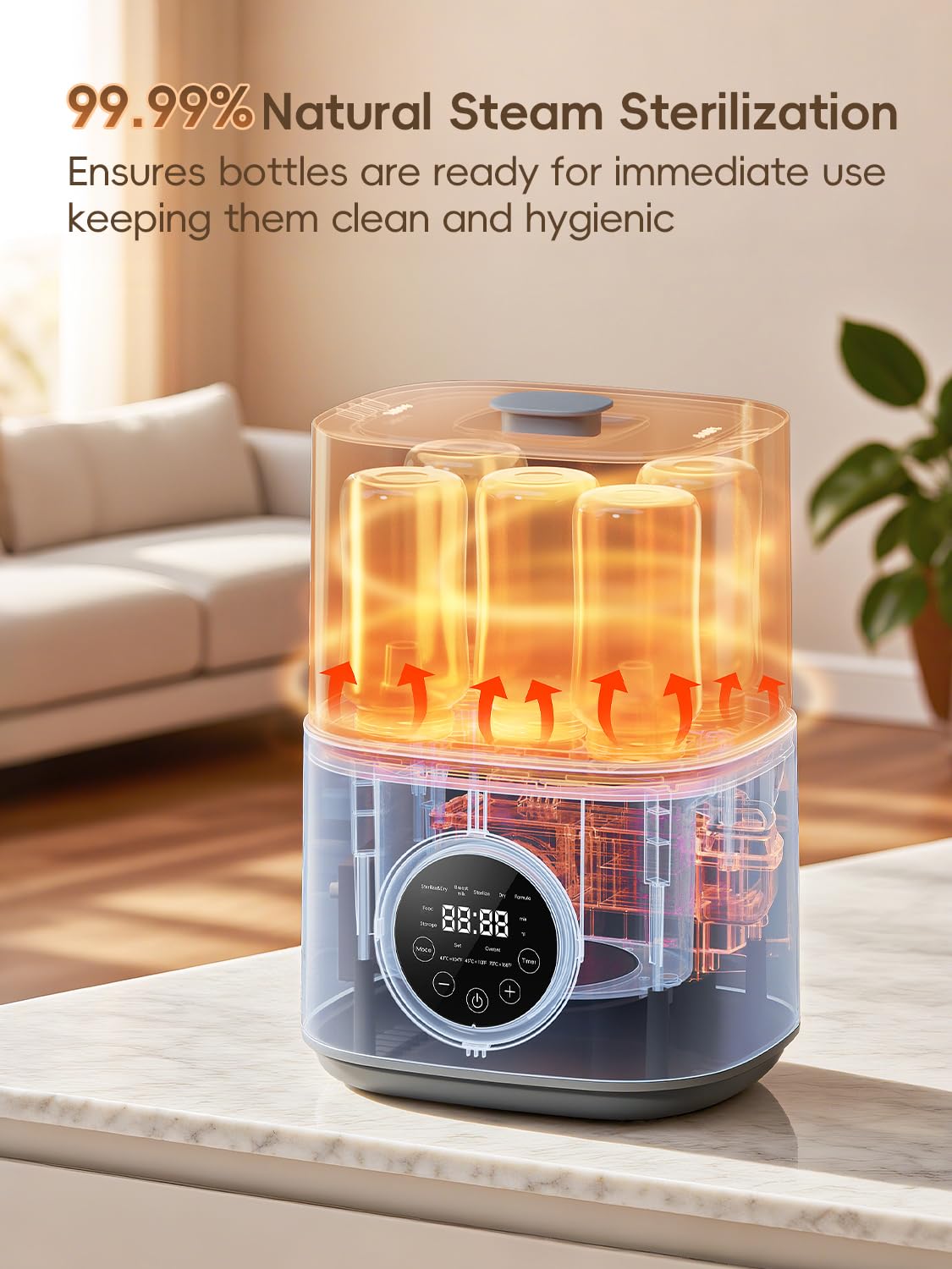 Bottle Sterilizer and Dryer, with Breastmilk Warmer, Large Capacity Baby Bottle Steam Sterilizer and Dryer for Baby Bottles, Pacifiers, Pump Parts, Touch Screen & Auto-Off, Premium Quality (White)