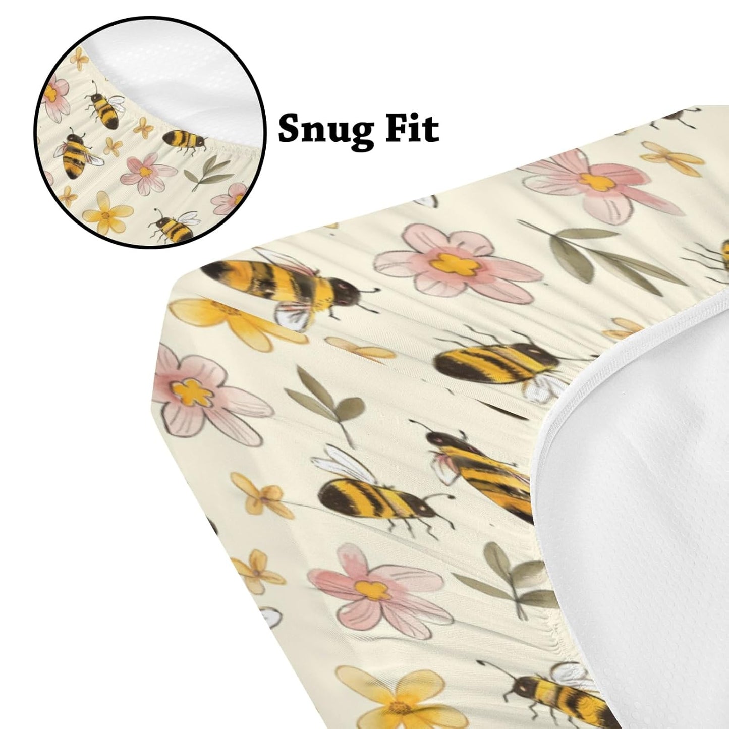 Soft 2 Pack Cartoon Spring Bee Flowers Floral Pattern Baby Changing Pad Covers for Infant Newborn, Unisex Bee Nursery Fitted Diaper Changing Table Pad Mat Sheets for Boys Girls-16x32