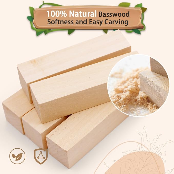Basswood Carving Blocks for Crafts, Cymuber 24 PCS Whittling Wooden Blockss Kit
