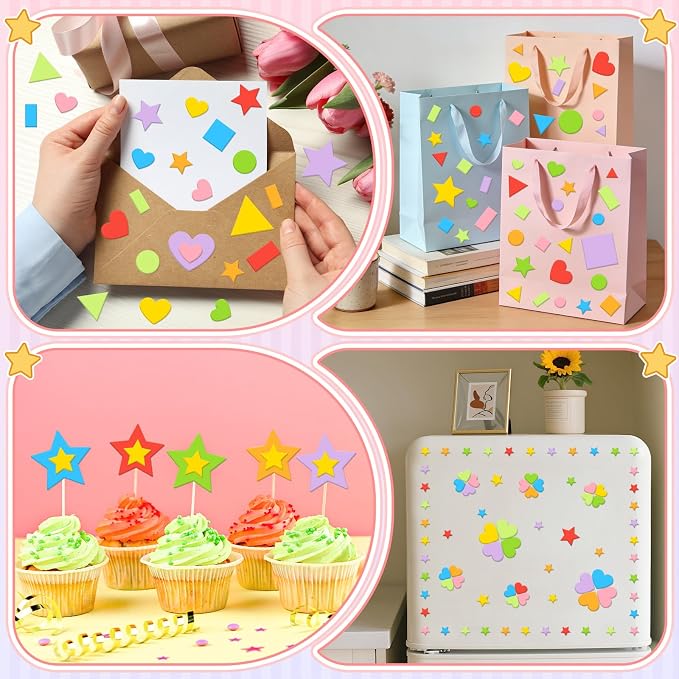 1620Pcs Foam Stickers Foam Shape Stickers Colorful Self Adhesive, 8 Colors
