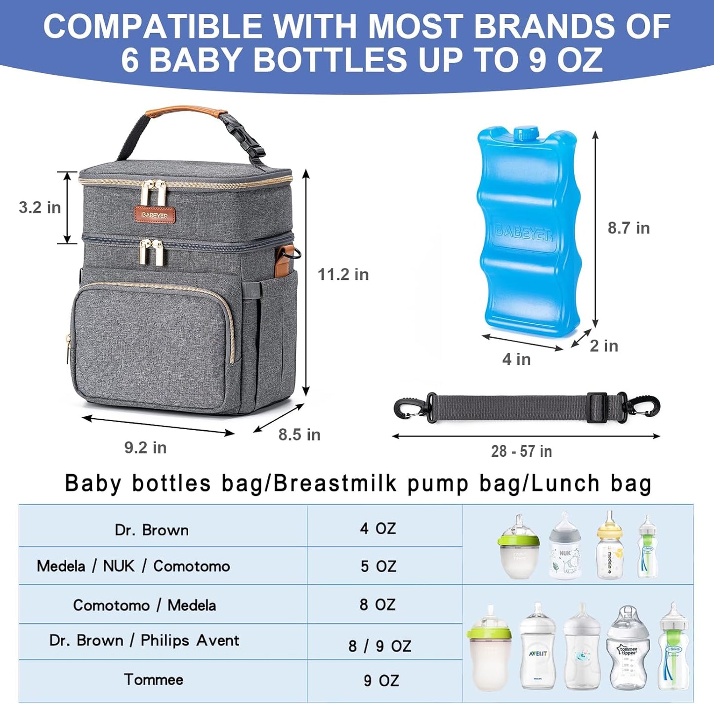Breastmilk Cooler Bag with Ice Pack Fits 6 Baby Bottles Up to 9 Ounce