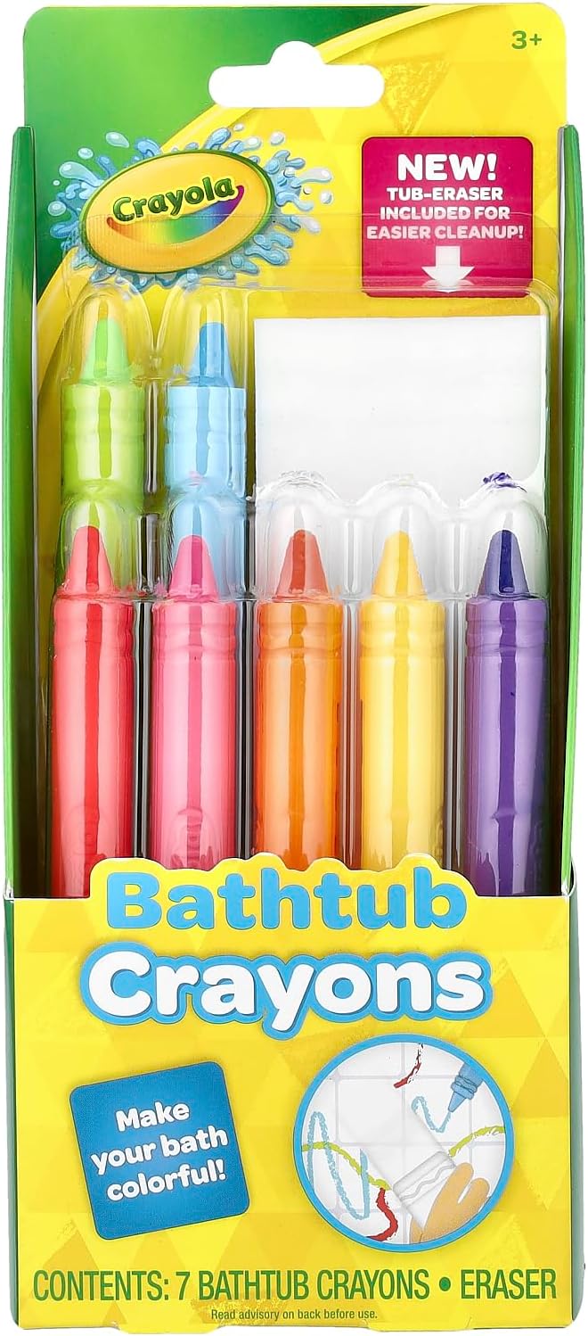 Crayola Bathtub Crayons 7 Pack + Eraser, Washable Tub Coloring Kit & Easy Cleanup Eraser, Firefly Red, Sky Blue & More Favorites, Gift for Creative Kids