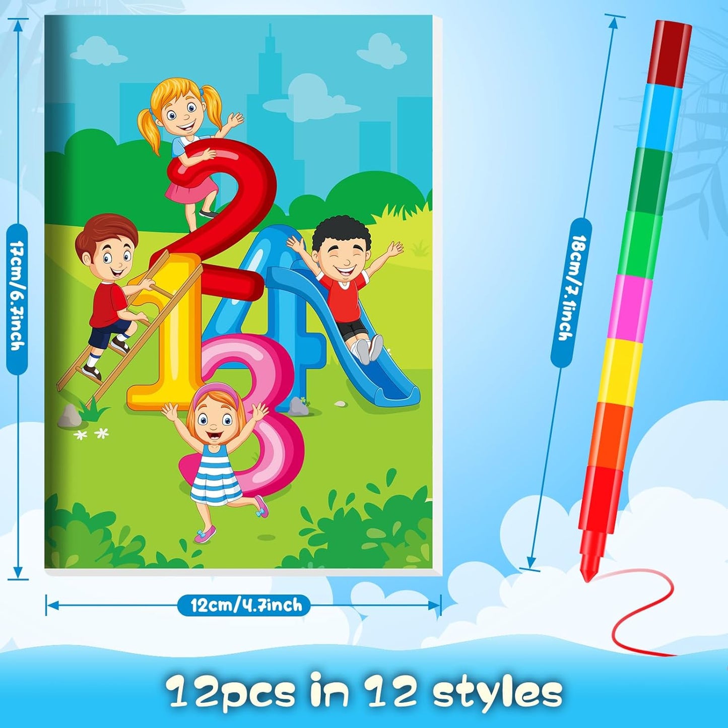BenLouis 12 Preschool Kindergarten Mini Coloring Books Kids with 12 Stacking Crayons Graduation Party Favors Small Activity Books Bulk for Kids Birthday Return Party Gift Goodie Bag Stuffers