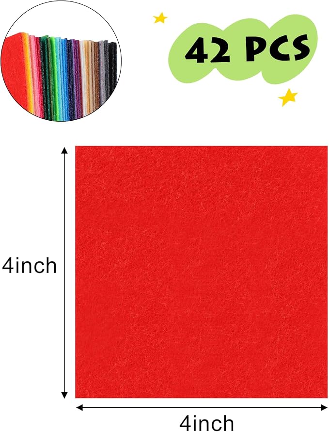 42 Pcs Stiff Felt Fabric Squares 4x4 Inch