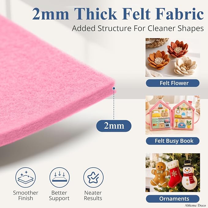12" x 12" Felt Sheets for Crafts, 2mm Stiff Felt Fabric, Light Pink