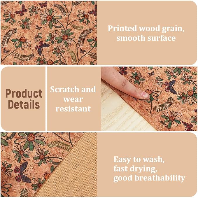 1.51 Yards 12.99 Inch Tan Synthetic Cork Leather Fabrics by the Yard Flowers
