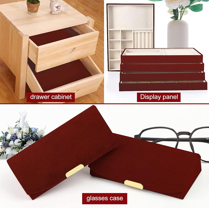 Removable Velvet Flock Self Adhesive Felt Fabric Liner Dark Red Velvet Drawer