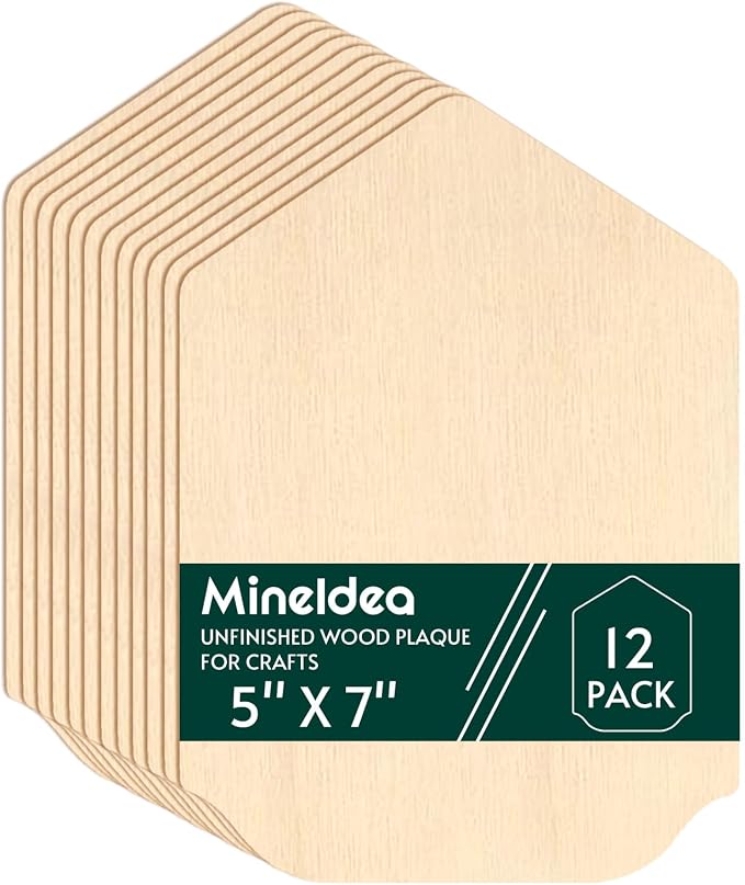 12 Pack Unfinished Gothic Arch Wood Plaque, 5” x 7” Basswood Shield Plaque