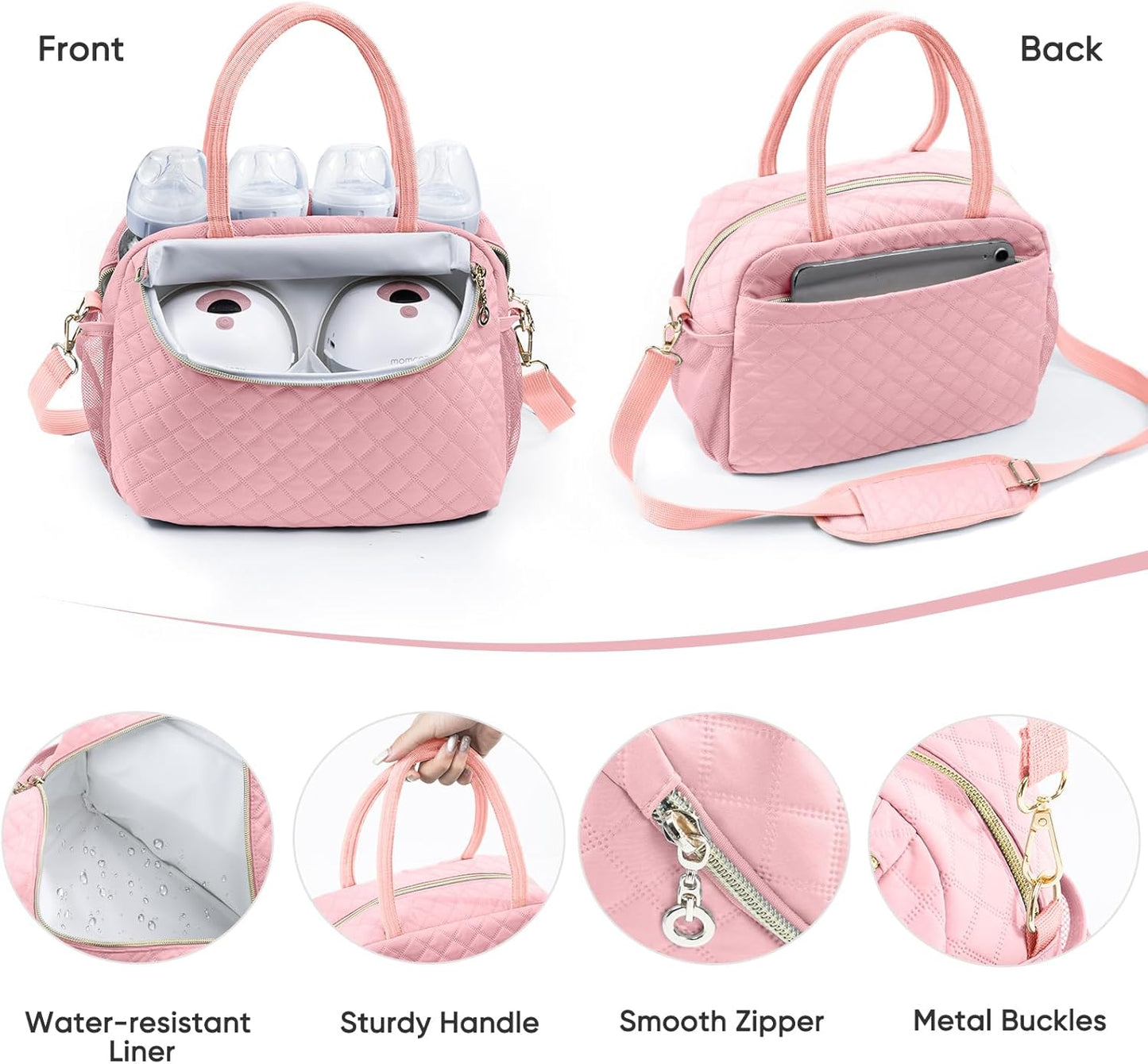 SFYBYHEART Breastmilk Cooler Travel Bag with 2pcs Wipes Dispensers and Ice Pack -Baby Bottle Cooler Bag for 6 Baby Bottles Up to 9 Ounce - Breast Pump Bag, Bottle bag for Daycare