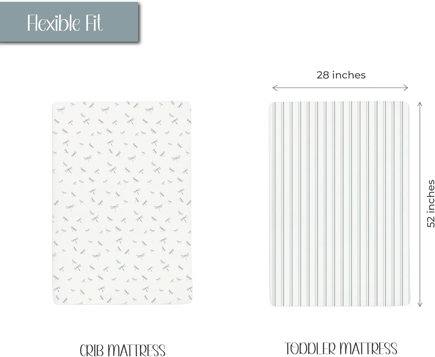 Ely’s & Co. Crib Sheets, Baby Boy Fitted Crib Mattress Sheet Set, 2 Pack, 100% Jersey Knit Cotton, Infant and Toddler Nursery Bedding, 28” x 52” Dragonflies + Stripes Collection