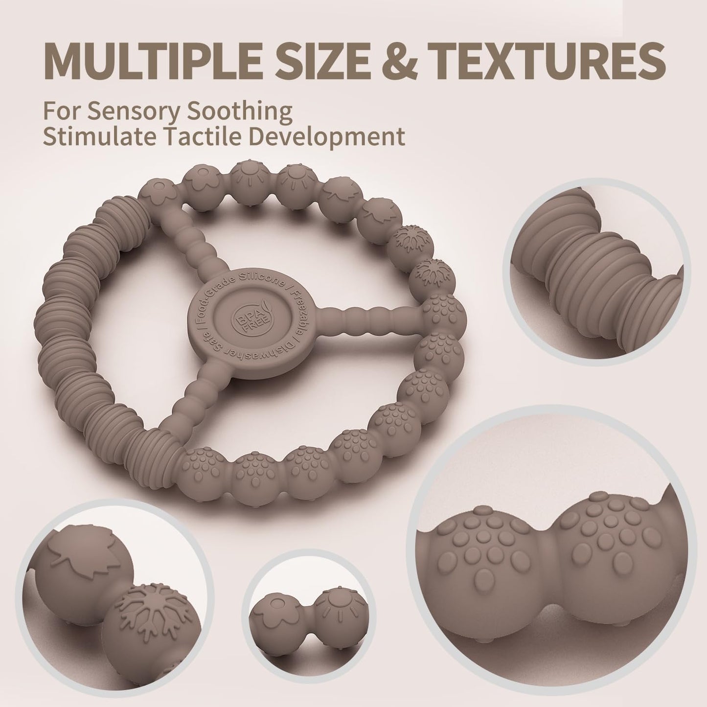 Baby Teething Toys 3-6 Months, 3 Pack Silicone Teething Rings for Babies 6-12 Months Relief, Freezable & Easy Grip Teether for Infant 0-6 Months Boys Girls, Kids Easter Gift (Clay DustyRose Brown)