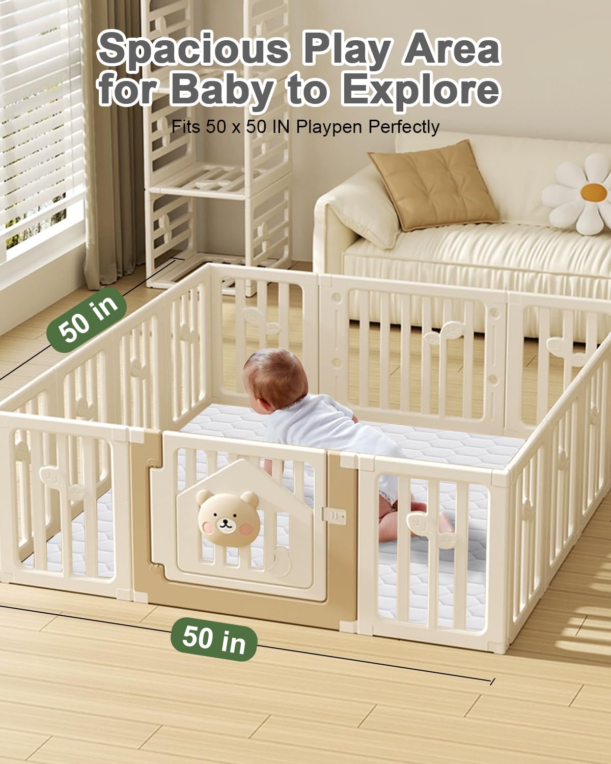 Premium Foam Baby Play Mat 50" x 50" with Removable Cover, Extra Thick Padding Playpen Mat, Non-Slip Floor Mat, Stylish & Easy to Clean for Crawling Baby, Infants & Toddlers, Grey