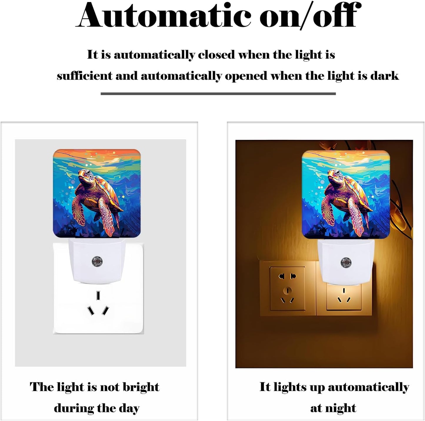 Watercolor Wild Turtle Night Light,Plug-in Nightlights Auto Sensor Night Lamp Dusk to Dawn Lamp Home Decor for Nursery Children Girls Boys