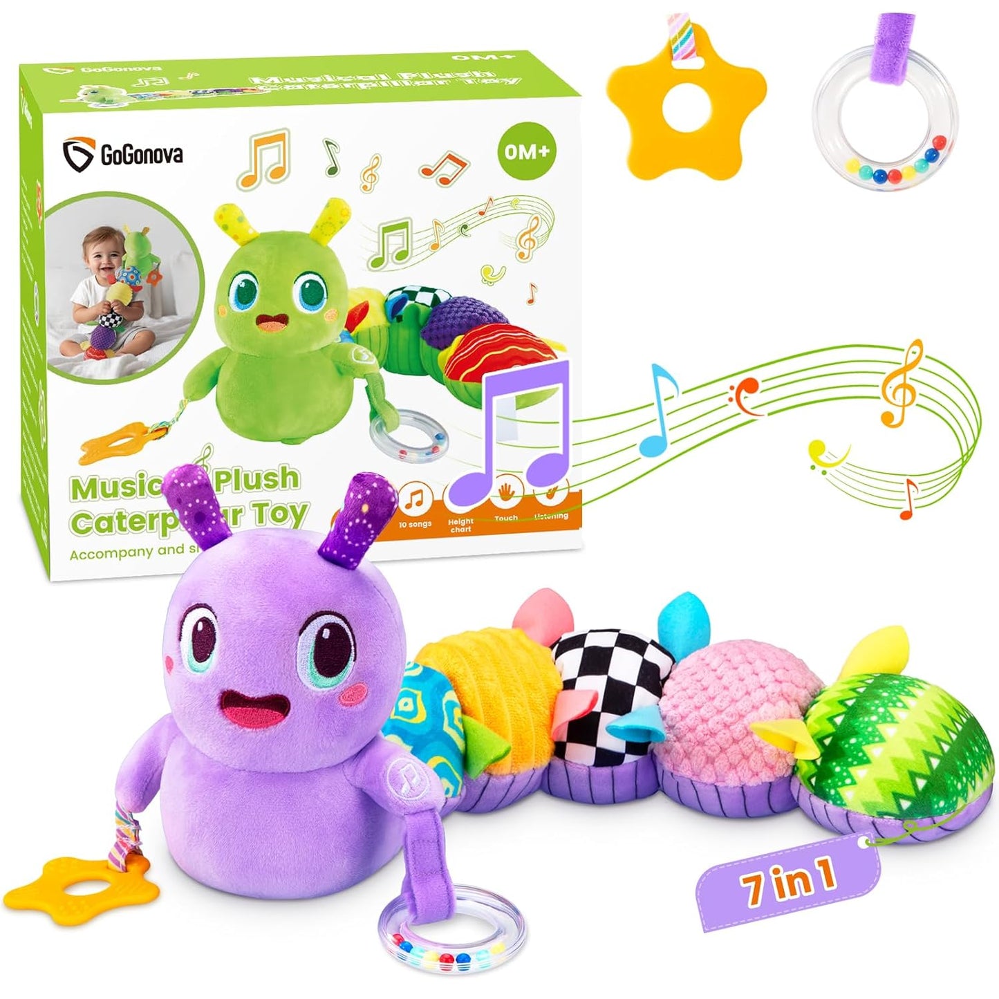 Baby Toys 0-6 Months, Washable Baby Musical Caterpillar Toys with 10 Kid's Song,Rattles,BabyTeething Toys,Suitable for 0-6, 6-12 Months Infant Tummy Time Toy,Newborn Baby Boy&Gril Scensory Gifts