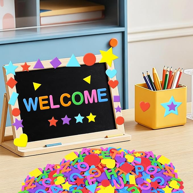 744Pcs Foam Stickers, 8Colors Foam Shape Letter Stickers