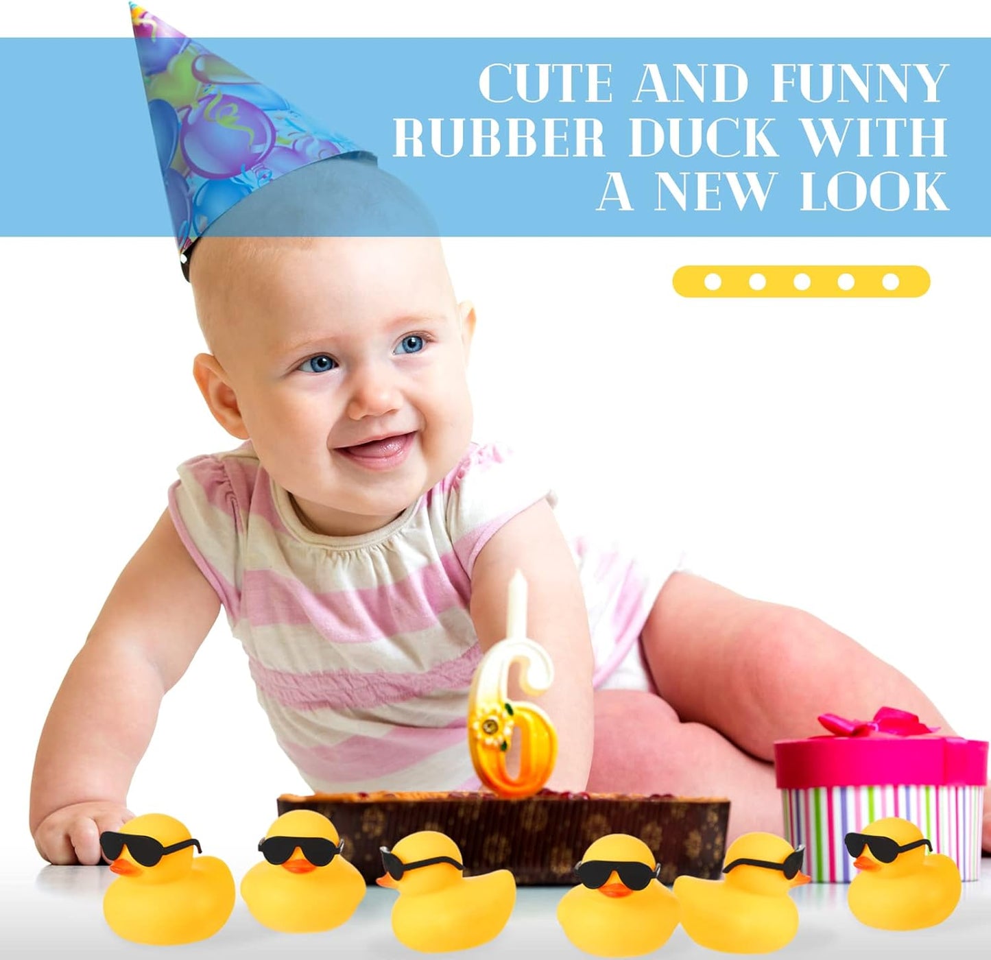 Chivao 48 Pcs Mini Rubber Ducks with Sunglasses in Bulk Small Duck Gift Bathtub Toys for Holiday Cruise Birthday Party Favor(Yellow, Black)