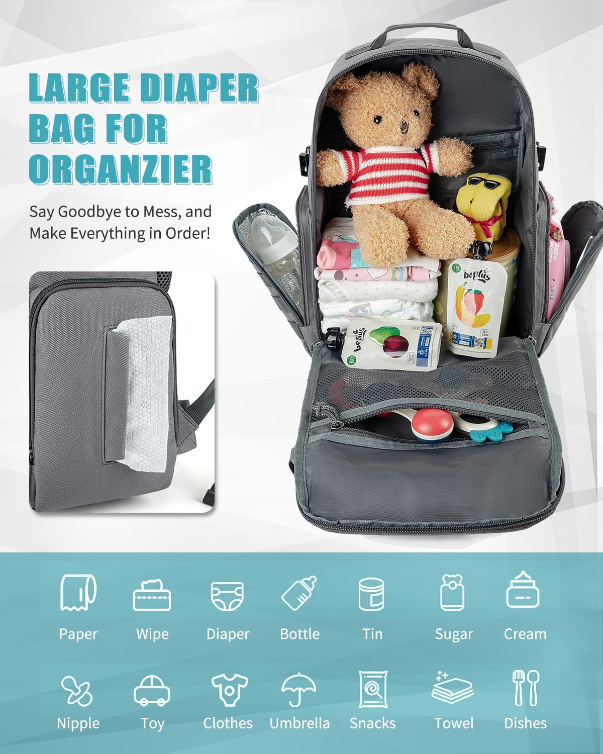 SHARKMOUTH Military Diaper Bag for Dad: Large Insulated Baby Bag with MOLLE System & Changing Pad for Tactical Dads - 900D Polyester for Outdoor Travel Camping Park Trips