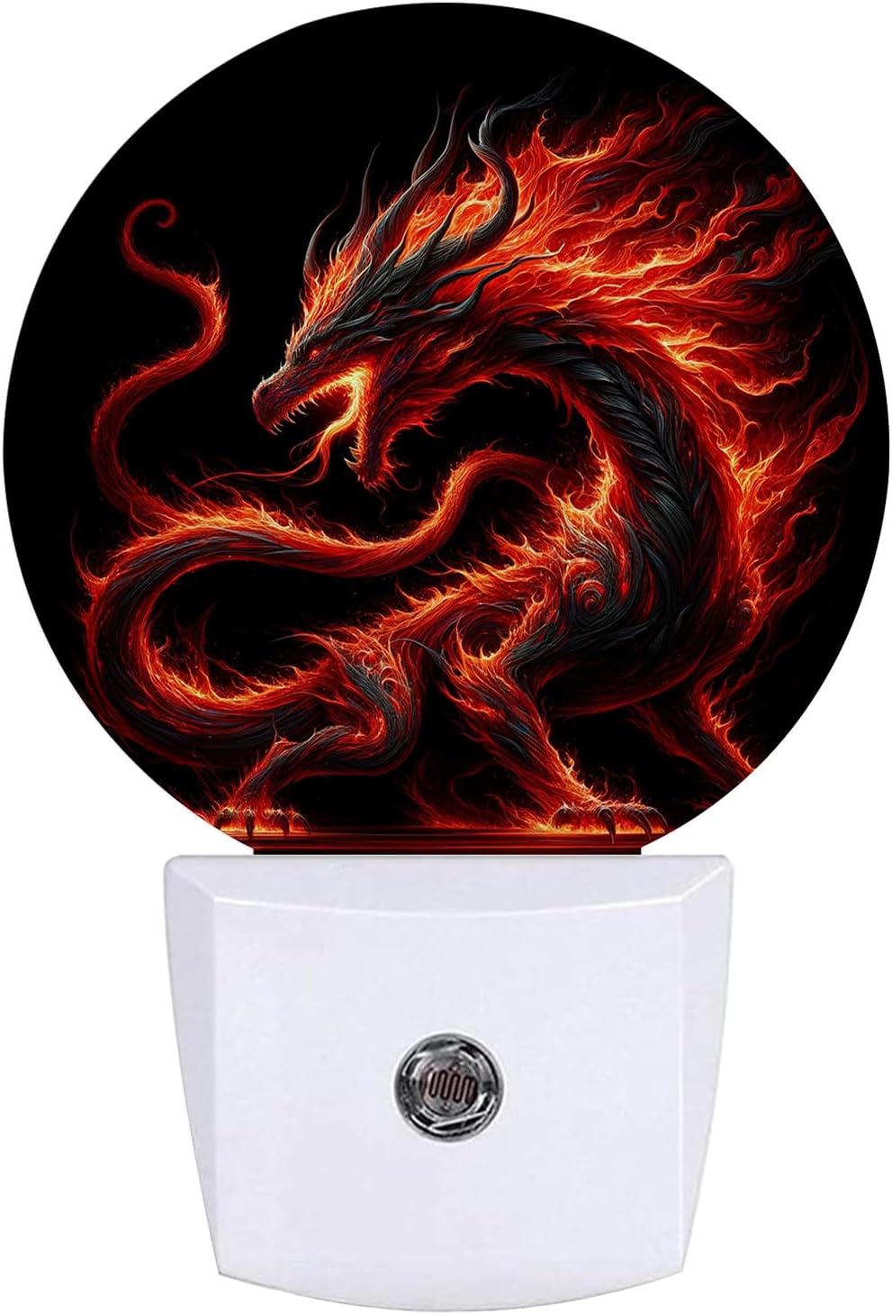 Red Dragon Night Light LED Lamp Round Plug into Wall Nightlight with Dusk to Dawn Sensor Home Hallway Stairway Kitchen Decor