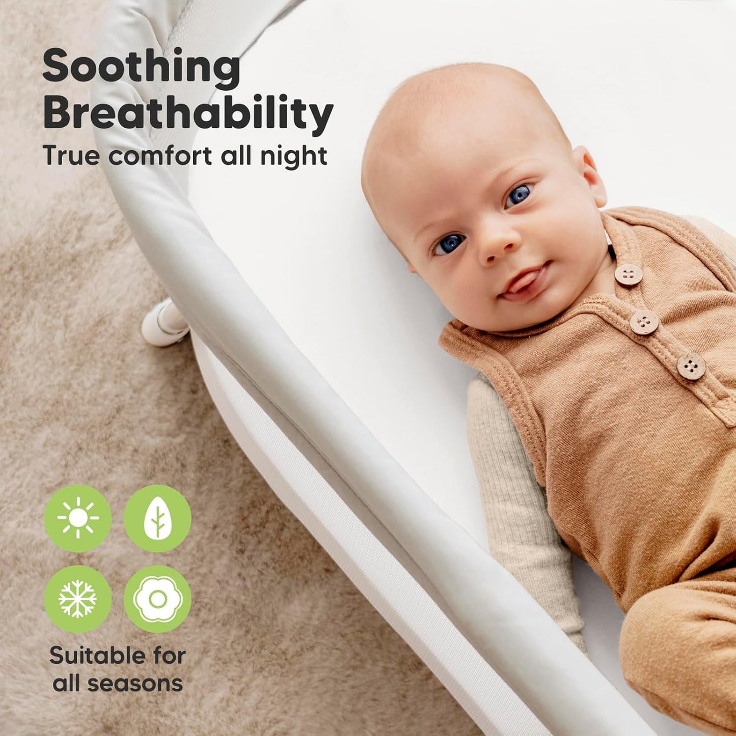 2-Pack Organic Bassinet Sheets for Girls, Boys - 100% Cotton Bassinet Mattress Sheets Compatible with Halo Bassinest Swivel Sleeper,Graco,Baby Delight,Chicco,Unisex Fitted Bassinet Sheets(Soft White)