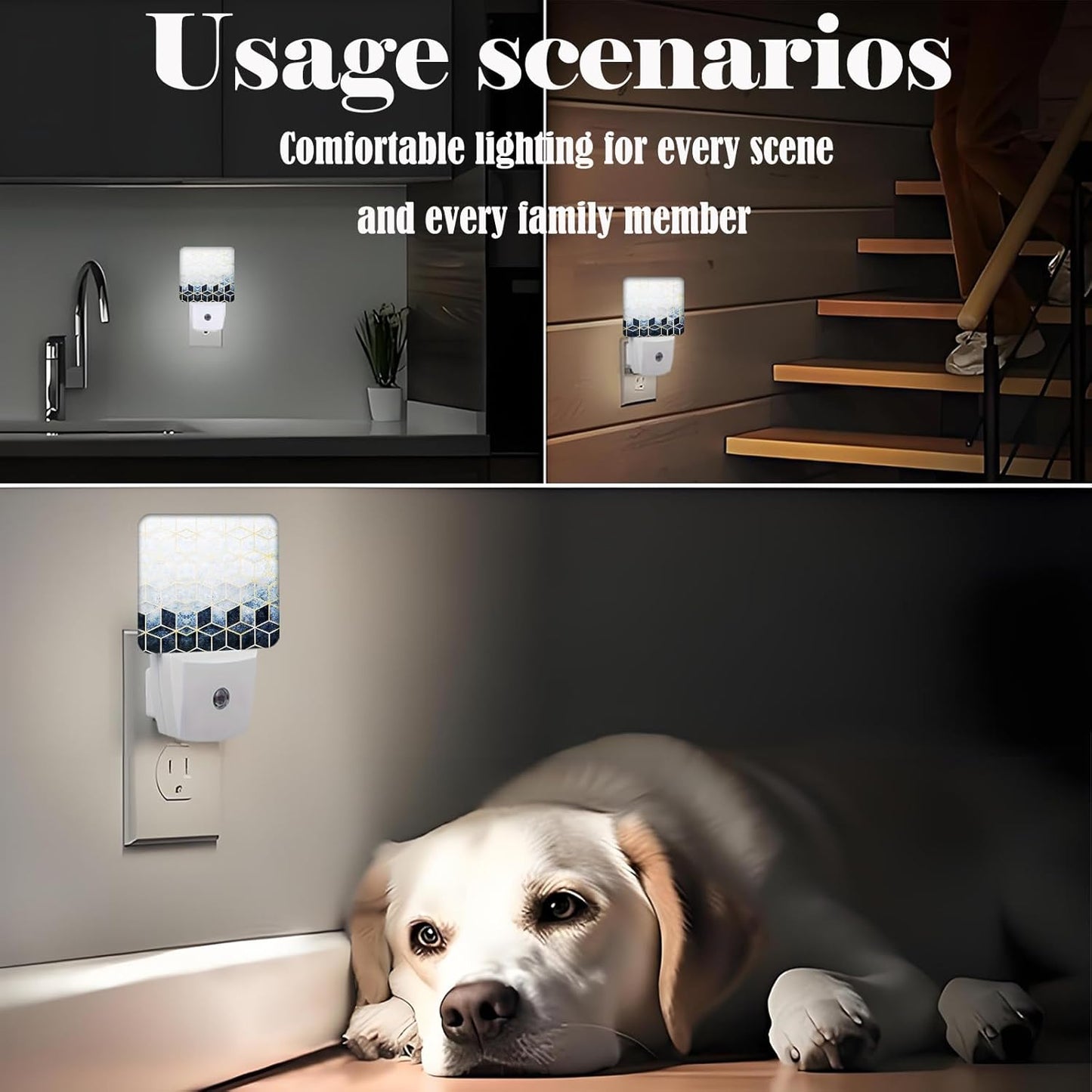 Black Grey Cubes Night Light,Plug-in Nightlights Auto Sensor Night Lamp Dusk-to-Dawn Lamp Home Decor for Nursery Children Girls Boys