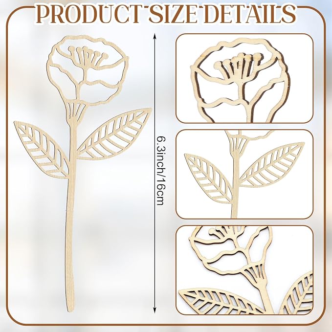 RattanView 36 Pcs Wooden Wildflower Decor Set Wood Flowers Cutout Signs