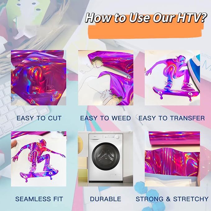 Holographic Heat Transfer Vinyl 6 Pack Holographic Iron on Vinyl
