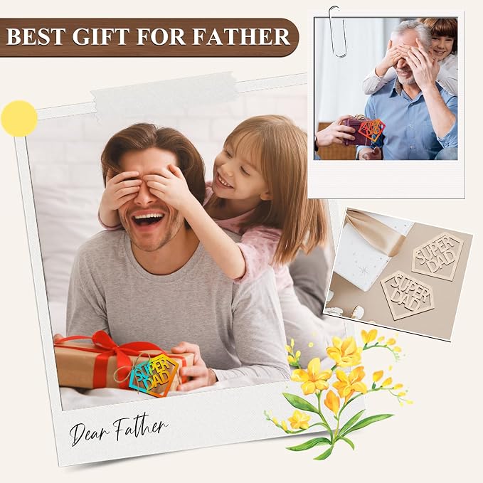 Dad 30Pcs Unfinished Wood Crafts Fathers Day DIY Cutouts Dad Birthday Present