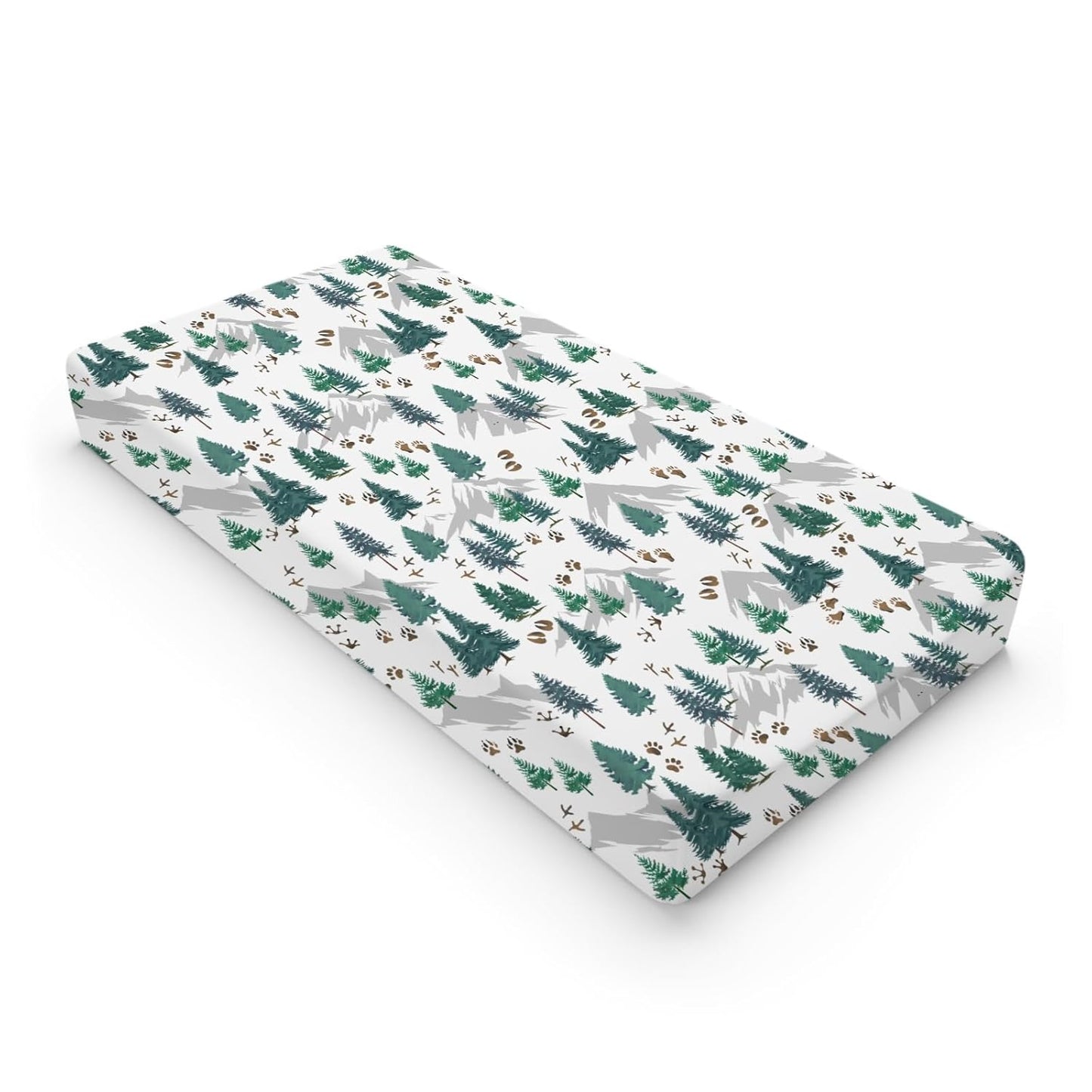 Green Pine Forest Animals Tracks Baby Changing Pad Covers Pine Trees Paws Mountain Diaper Changing Table Sheets for Girl Boy Soft Breathable Stretch Fitted Nursery Change Table Mat 32''x16''
