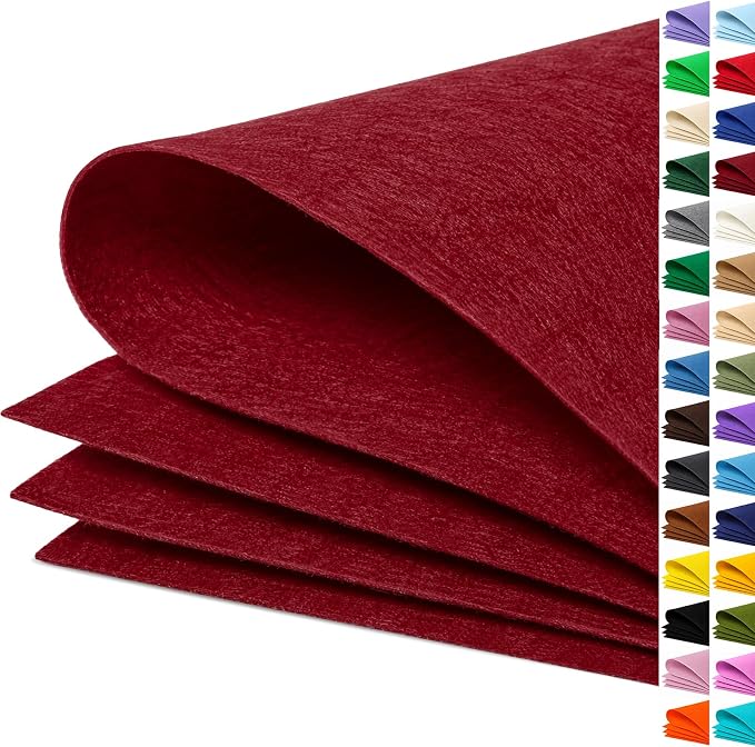 Wine Red Large Felt Fabric 36" x 36", 1mm Stiff Felt Sheet, Nonwoven Fabric