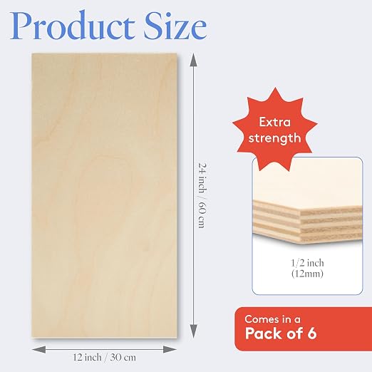 Baltic Birch Plywood 12 x 24 x 1/2 Inch - 12 mm Craft Wood