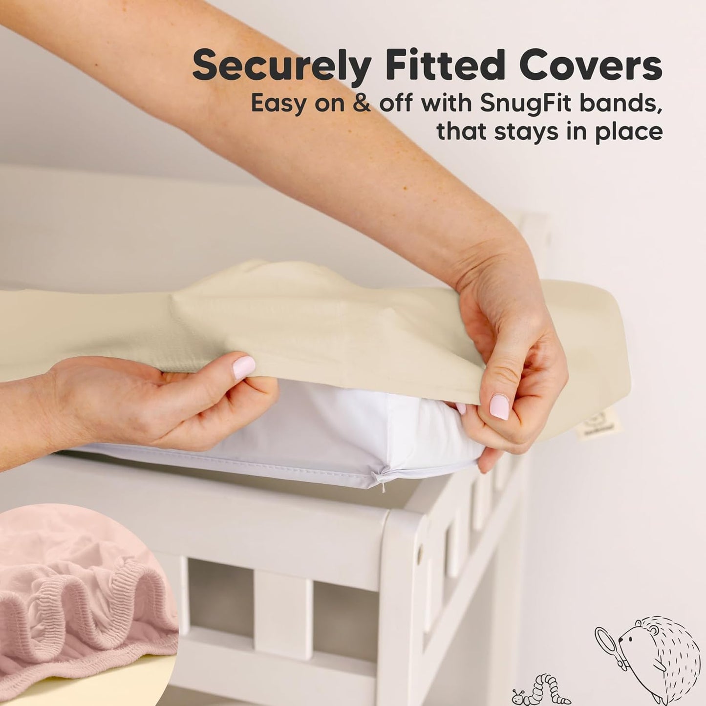 2-Pack Baby Changing Pad Cover for Girl, Boy - 32x16 Soft Viscose Derived from Bamboo Baby Diaper Changing Table Pad Cover Sheets, Neutral, Snug Fit Nursery Diaper Change Sheets (Cameo)