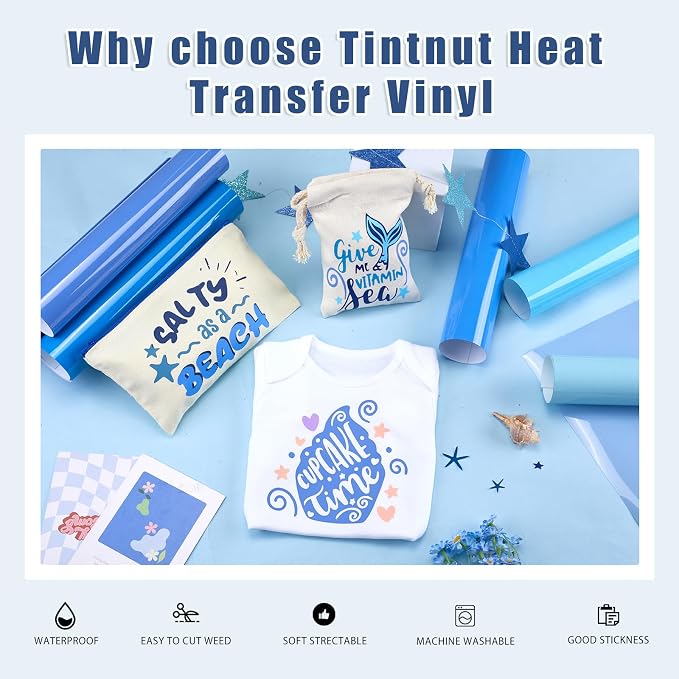 Tintnut Blue Heat Transfer Vinyl, 18 Sheets 12"x10" Iron on Vinyl | Blue tone
