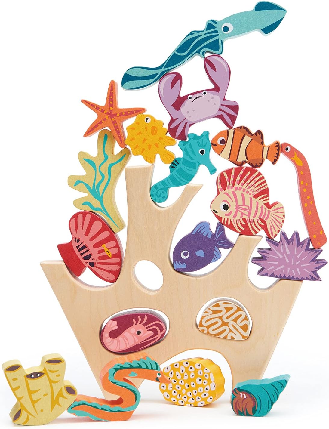 Tender Leaf Toys - Stacking Coral Reef - Colorful Wooden Stacking Coral Reef Toy Set Improving Balancing Activities Toy for Kids 18 Months+