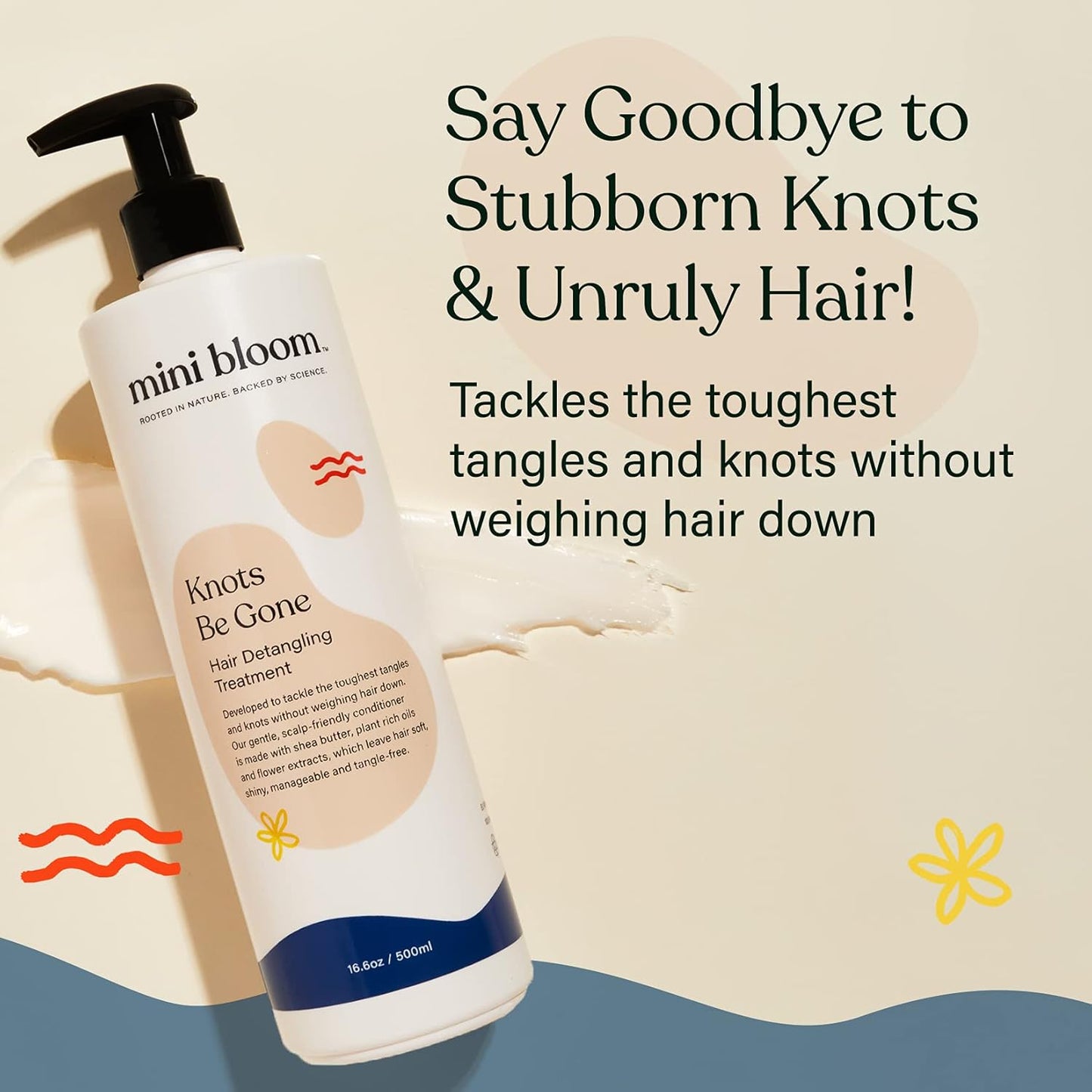 Mini Bloom Knots Be Gone Detangling Conditioner Treatment | Detangler Baby & Kid Safe | Made w/Shea Butter, Plant Rich Oils & Flower Extracts | Leaves Hair Soft, Shiny, Manageable Tangle-free 16.6oz