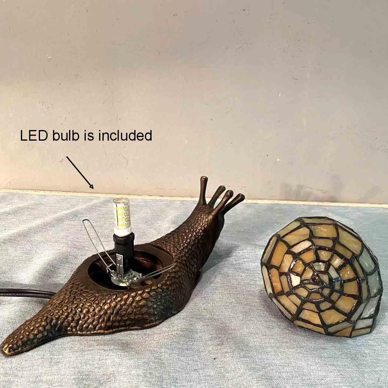 Bieye L10943 Land Snail Tiffany Style Stained Glass Accent Table Lamp for Home Decoration (Yellow, 10" D x 5" W x 5" H)