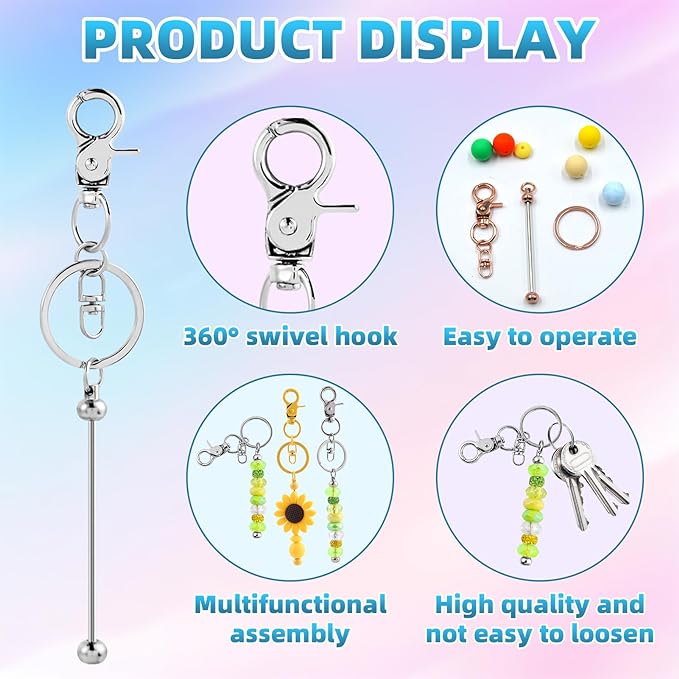 40 Pcs Beadable Keychains Bulk Kit – DIY Keychain Making Supplies