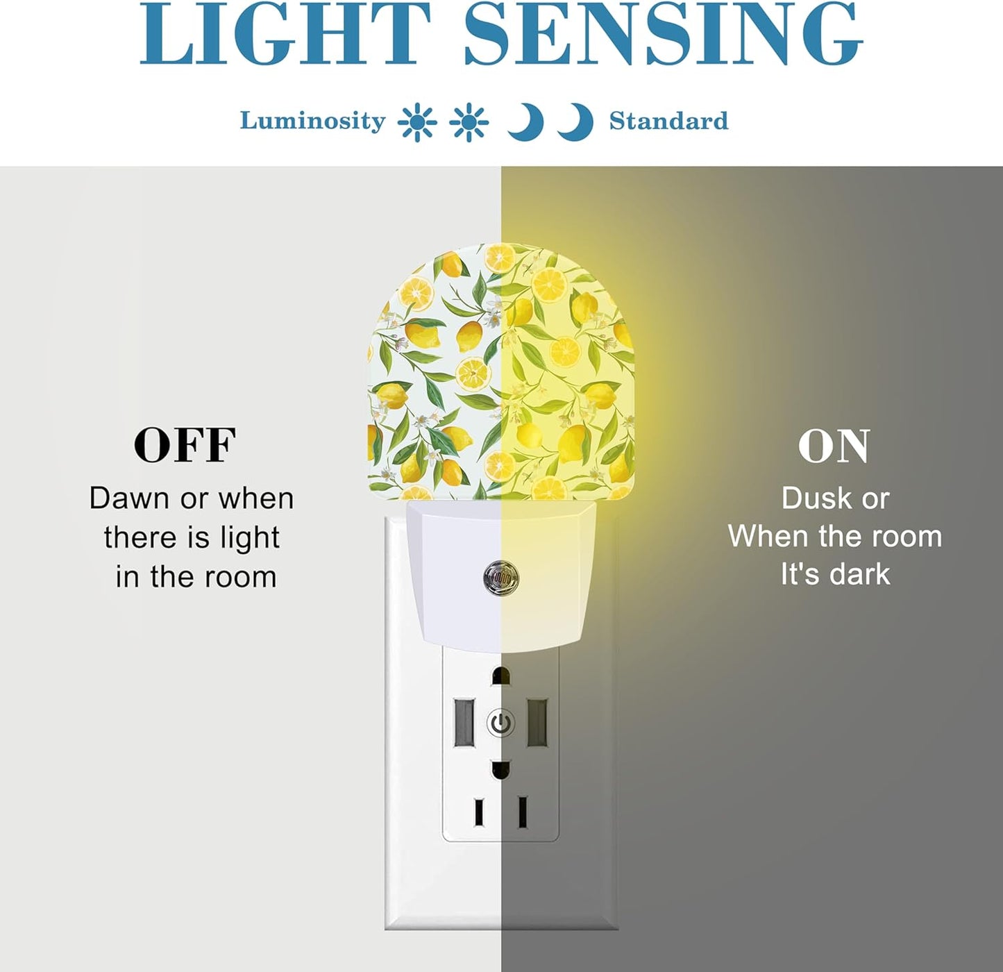 Watercolor Lemon Floral Night Light Plug into Wall with Dusk to Dawn Sensor Cute Nightlight for Kid Girls Boys Women Men Room Decor, Hallway, Kitchen, Bathroom, Nursery, Stairs