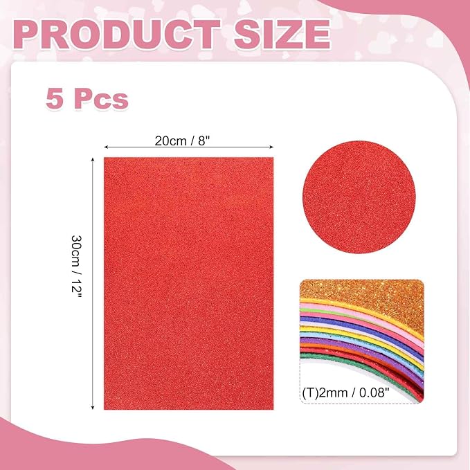 MECCANIXITY 5 Sheets Red Shiny Foam Sheets, 8 Inch x 12 Inch Sparkle EVA Foam