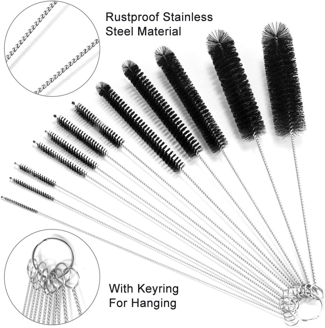 9.5 Inches Long Straw Cleaner Brush Set, 12 Pack Straw Pipe Cleaner Brush Set, Small Brushes for Cleaning Small Parts