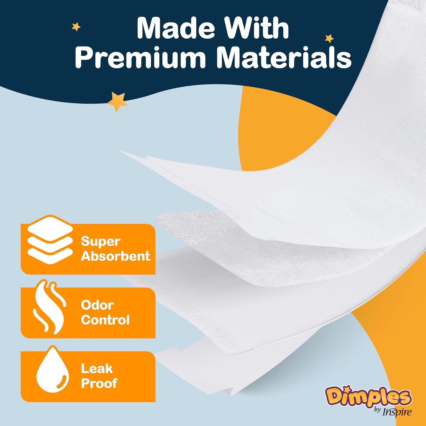 Inspire Dimples Booster Pads, Baby Diaper Doubler with Adhesive - 1 Size Fits All Diapers - Boosts Diaper Absorbency - No More leaks 90 Count (with Adhesive for Secure Fit)