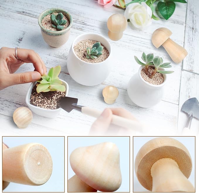 36 Pieces Unfinished Wooden Mushrooms 6 Size Natural Plain Unpainted Wooden