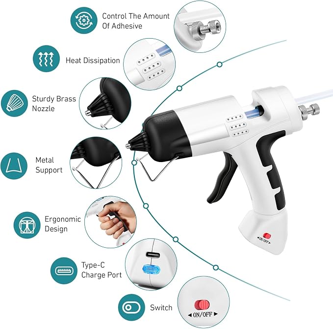 Cordless Hot Glue Gun, Fast Preheating