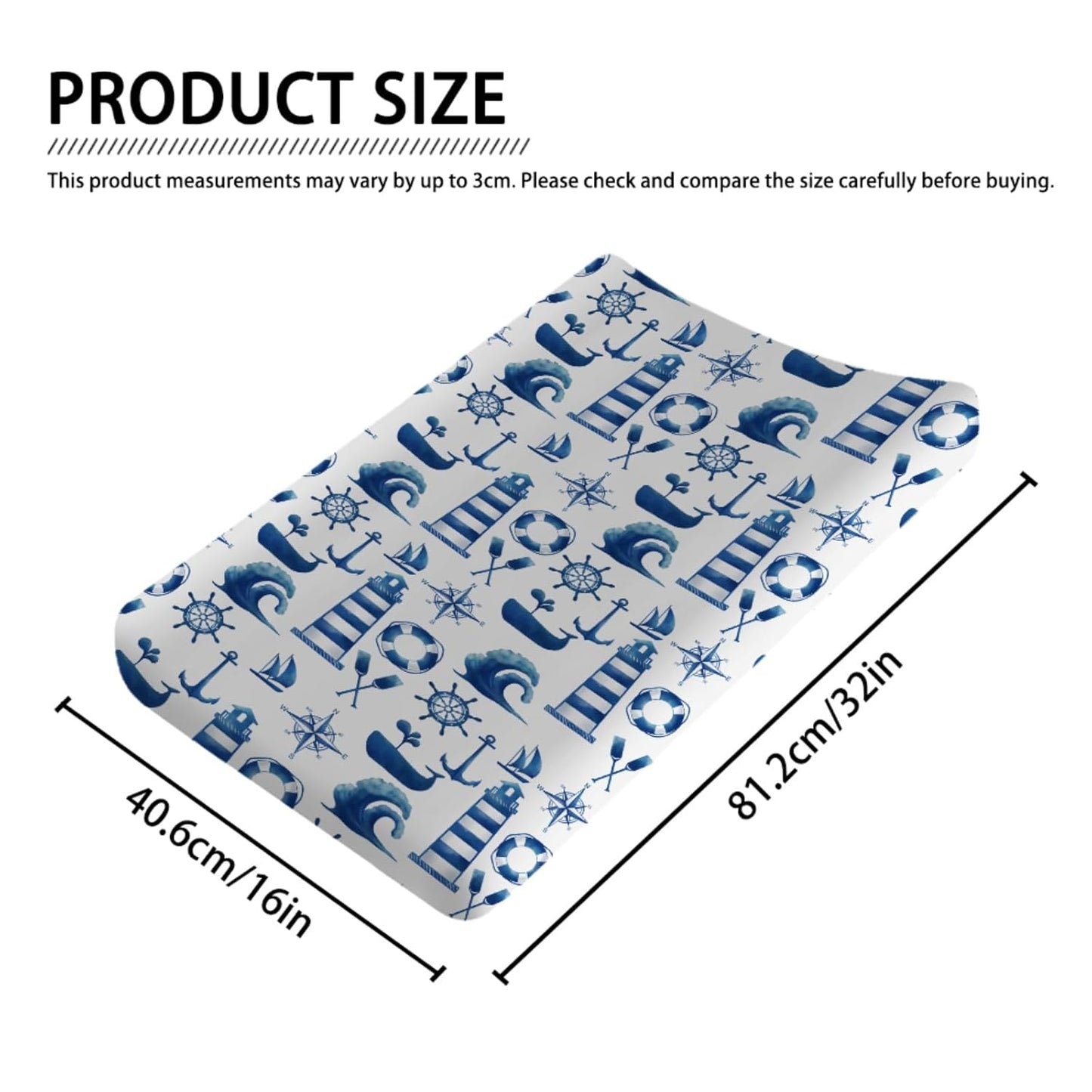 Nautical Life Changing Pad Cover Navy White Lighthouse Compass Anchor Whale Wave Diaper Change Table Cover for Baby Boys Girls Soft Stretch Changing Table Mats Sheets 32''x16''