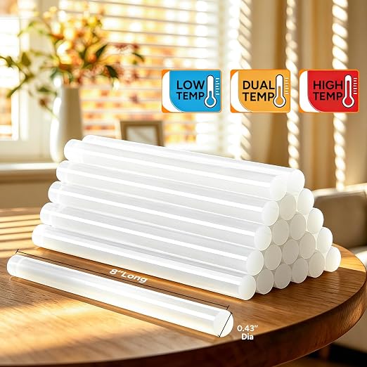 50 PCS Full Size Hot Glue Sticks 8" X 0.43" | Strong Bonding