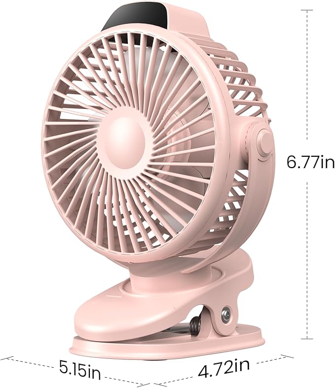 Koonie Portable Clip On Fan, Small USB Battery Operated, 3 Speed Rechargeable Mini Pink With LED Display, 360° Rotate Personal Cooling for Desk Stroller Travel Camping Golf Gym