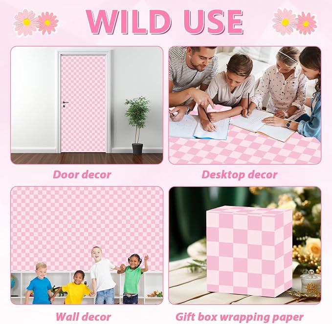 Pink Checkered Bulletin Board Paper Roll Retro Pastel Pink Bulletin Board