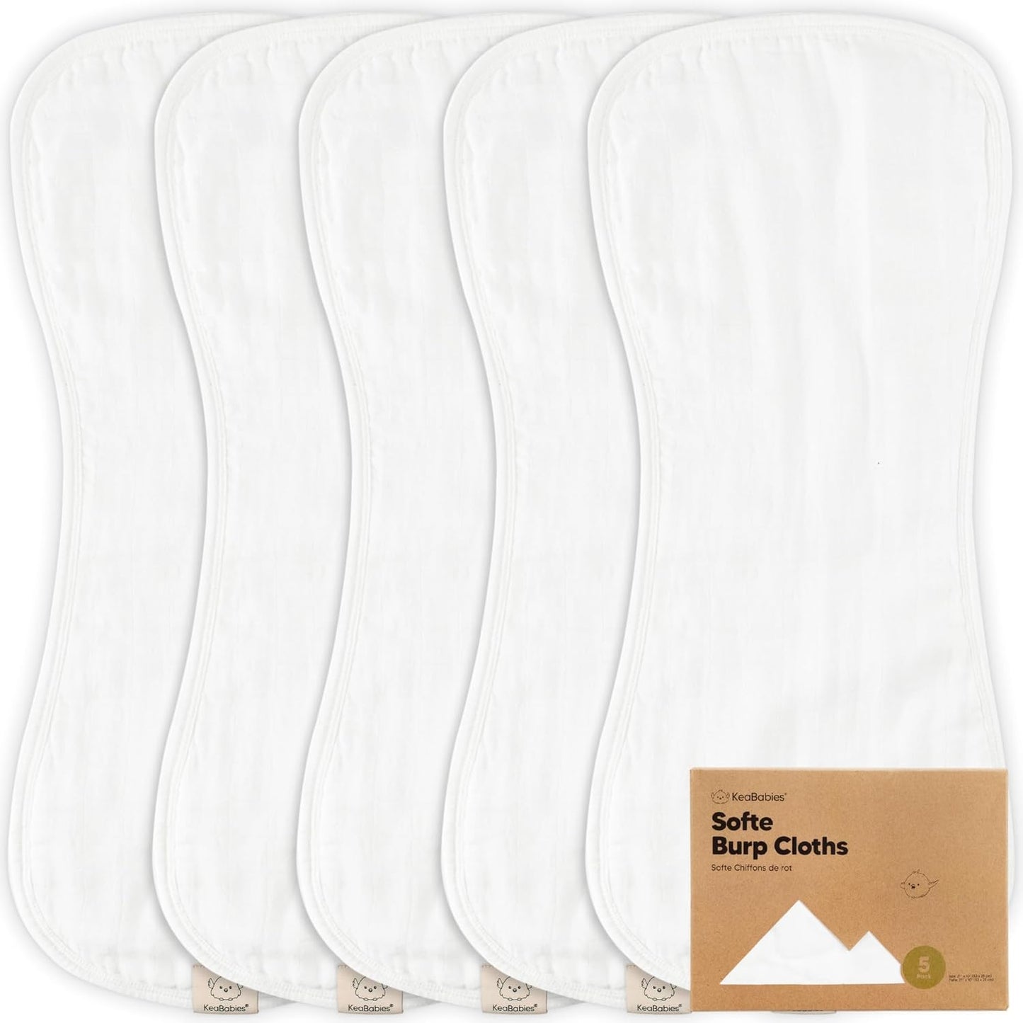 5-Pack Muslin Burp Cloths Baby Boy, Girl - Very Absorbent Baby Burp Cloth Rags, 8-Layers Viscose Derived from Bamboo Cotton Muslin Towel, Super Soft Spit Up Rags, No Shrink Washcloths (Soft White)