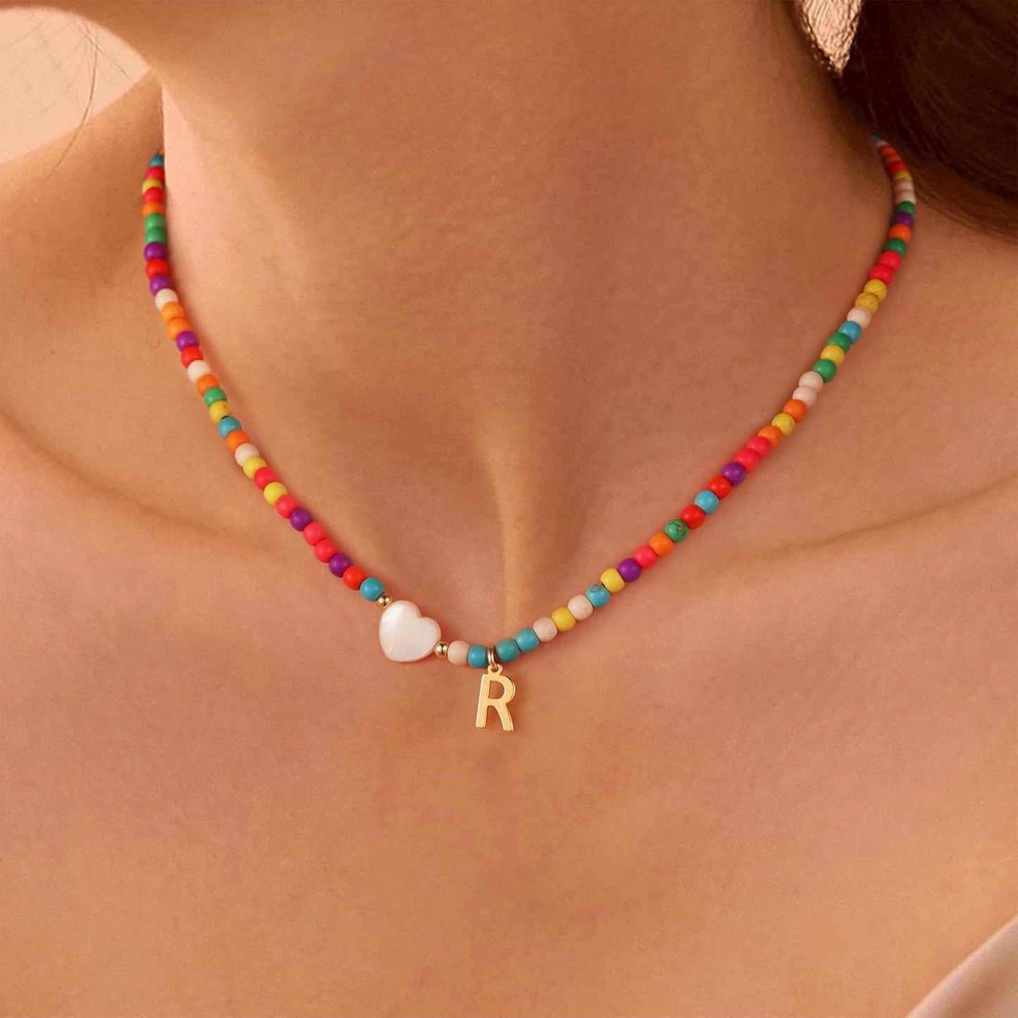 Ursteel Stocking Stuffers for Teen Girls - Trendy Beaded Choker Necklace for Women Teenage Girls, Personalized Letter Initial Necklaces Christmas Gifts for Grandkids