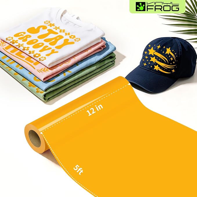 VINYL FROG Yellow Heat Transfer Vinyl Roll 12" x5ft Matte HTV Vinyl | Yellow