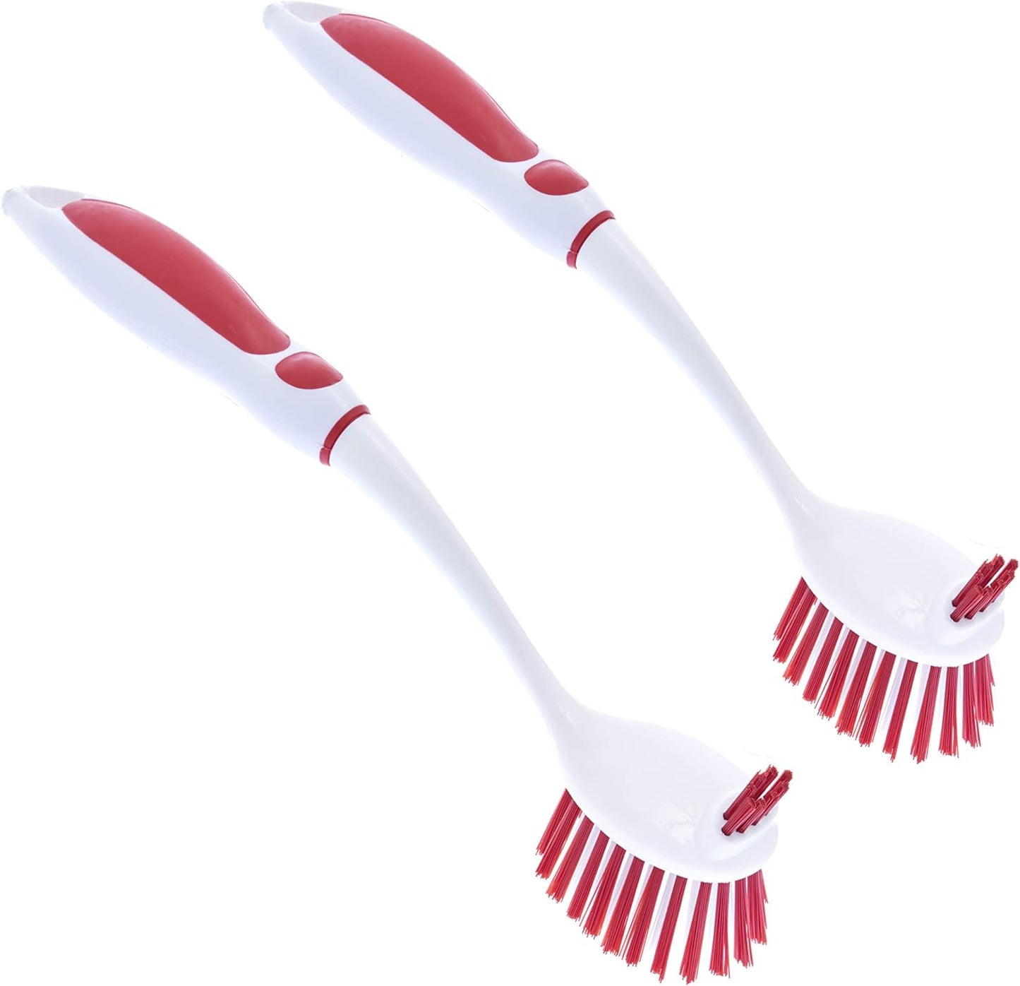 Superio Fruit and Vegetable Scrub Brush with Long Handle - Dish Cleaning Brush, Double Sided Scrubber, Non Scratch Kitchen Scrub Brush for Fruits/Potatoes/Veggies, Sinks, Bath (2, Red)